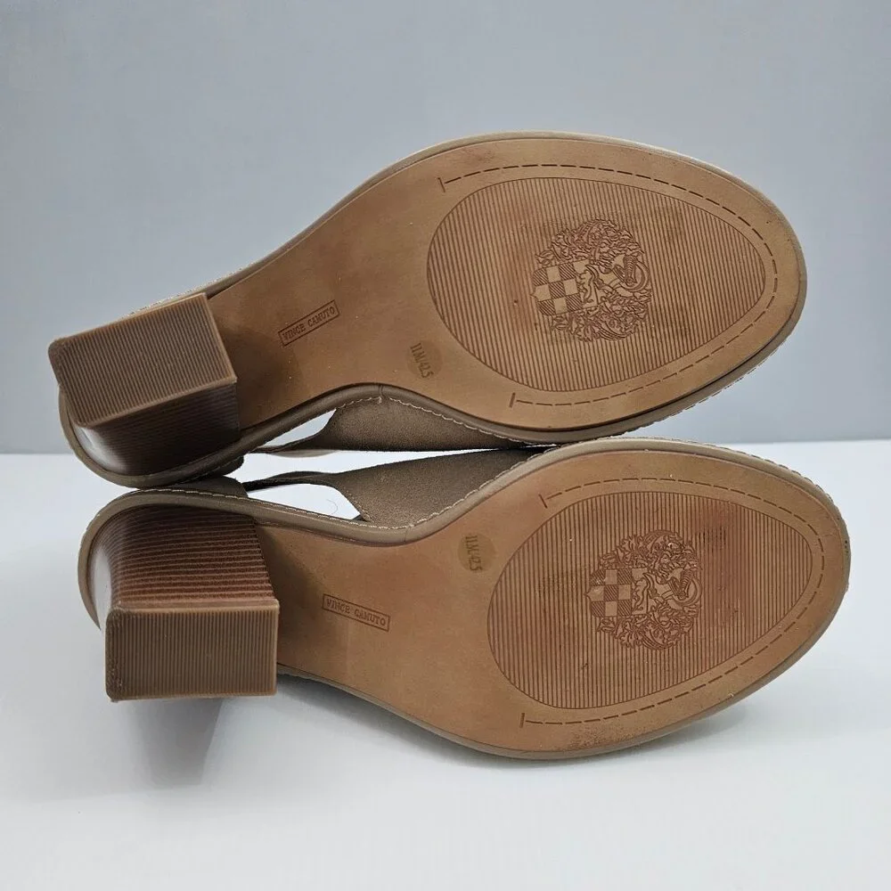 Vince Camuto Fareena Ankle Bootie Womens 11 Tan Leather Peep Toe Block Heel